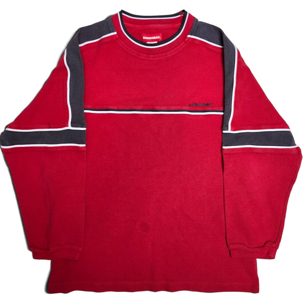 Vintage Y2K Unionbay Colorblock Waffle Knit Long Sleeve Red L Skater Streetwear
